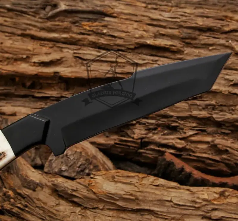black coated hunting knife blade Handmade Stag Handle Knife | Custom Stag Handle Hunting Knife