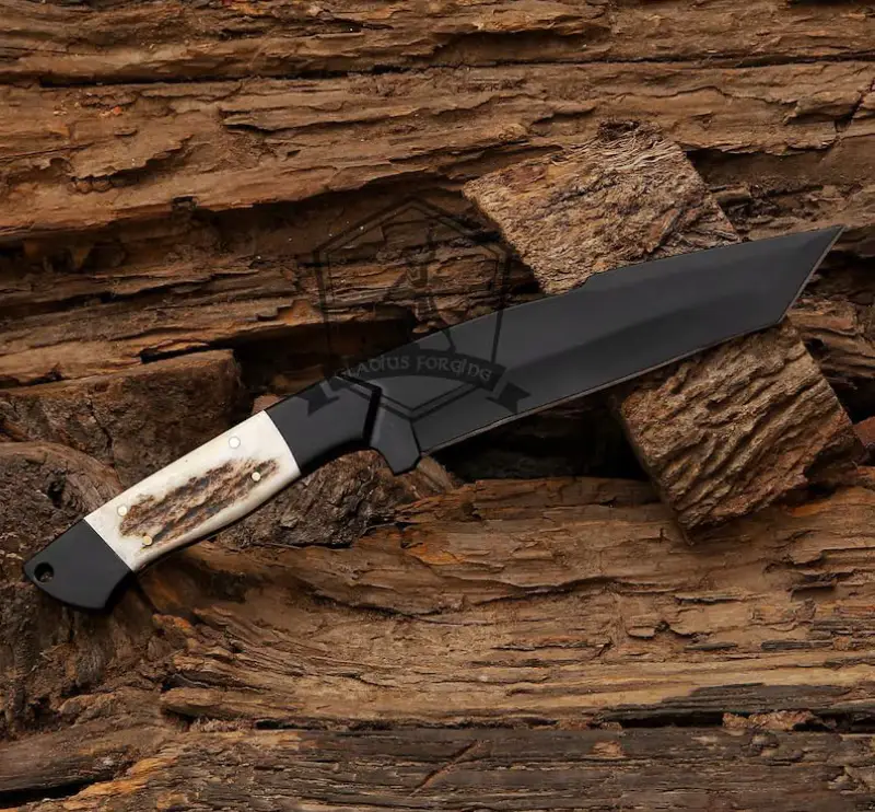 black coated hunting knife Handmade Stag Handle Knife | Custom Stag Handle Hunting Knife