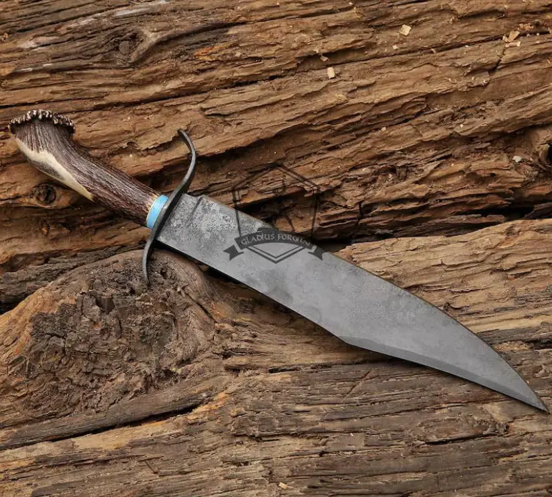 classic bowie knife satan finished blade Antique Bowie Knife for Sale | Handmade Black Forged Blade with Stag Handle