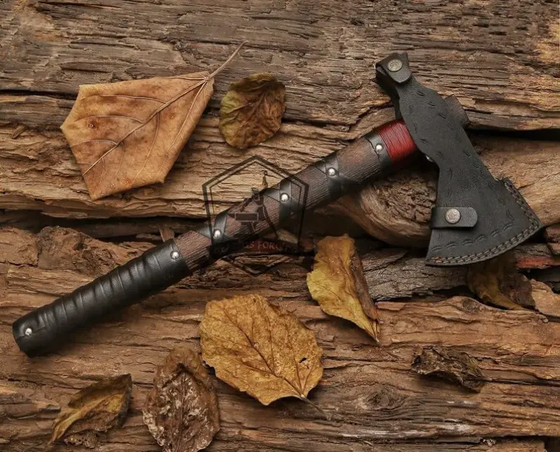 forged viking axe with sheath Forged Viking Axe | Handmade Battle Ready Bearded Axe for Sale