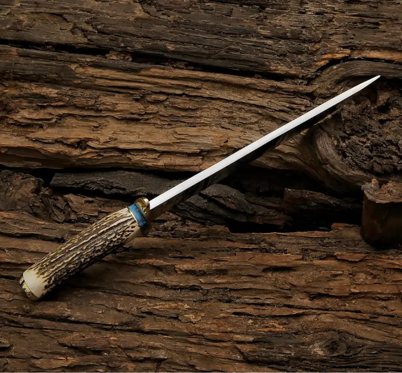 stag handle knife from above Handmade Stag Handle Bowie Knife for Sale | Stainless Steel Bowie Knife
